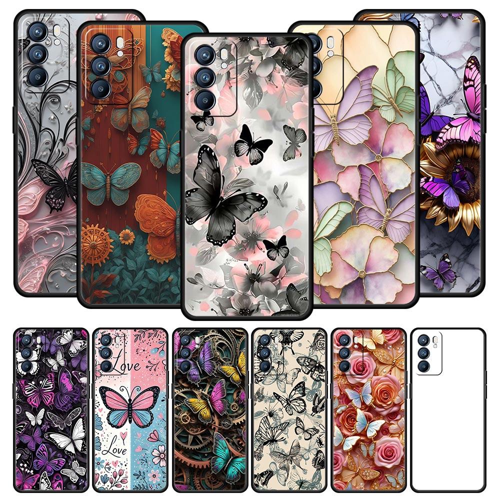 Fashionable Butterfly Flower Pattern Phone Case For Oppo Reno 13 12 11 10 7 F Find X5 X6 A98 A80 A79 A78 A57 A17 Pro 5G Soft TPU