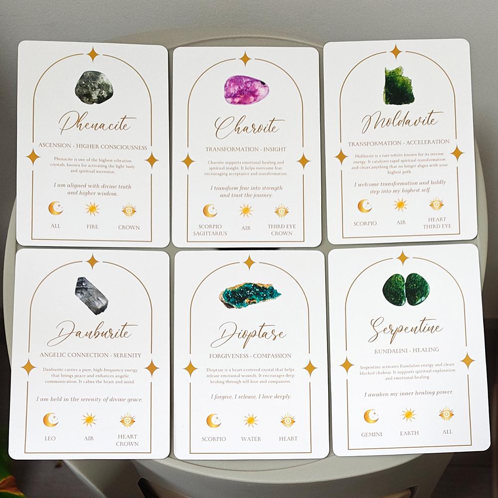 Soul Stones Crystal Oracle Deck, 11.5*8cm 51 Healing Affirmation Cards in Tin Box with Guidebook, Chakra Zodiac Element Cards
