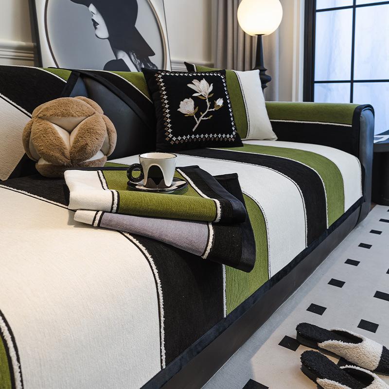 Полосатая подушка для дивана, универсальная для всех сезонов, нескользящая и грязеотталкивающая подушка для сиденья Новый чехол для кожаного дивана Ткань-покрывало-полотенце