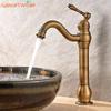 Antique Basin Faucet Brass Single Handle 360 Rotation Deck Mounted Bathroom Basin Faucet Hot Cold Mixer Tap Vessel Sink Crane
