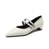 Fashion New Spring/summer Mary Jane Shoes Genuine Leather Shoes for Women Fashion Rivet Low Heels Pointed Toe Women Pumps Chunky Heels