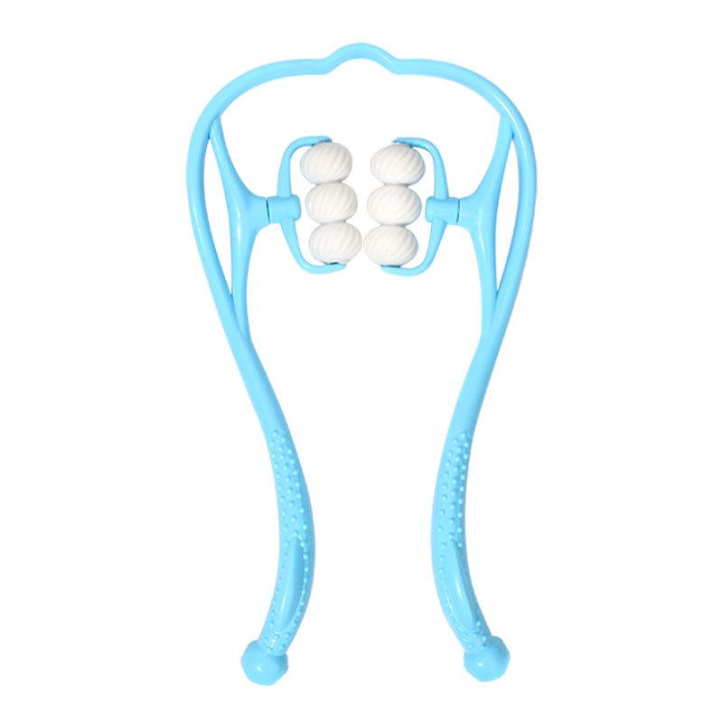 6 Rollers Manual Neck Massager Shoulder Cervical Spine Kneading Massage Point Pressure Therapy for Body Relaxation Pain Relief Health Massage Tool