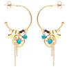 [Q5051] - Steel Designer Hoop Earrings 'Une Etoile Est Née' Turquoise Gold - 25 Mm - 30 Mm