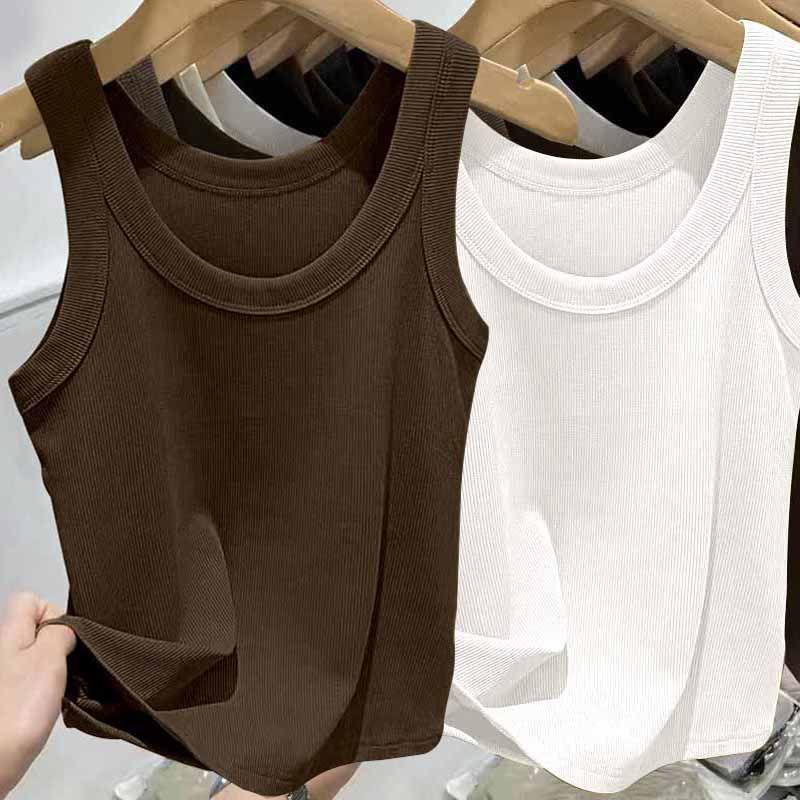 Женский топ на бретельках в рубчик из ледяного шелка с U-образным вырезом и бретельками для весны и лета