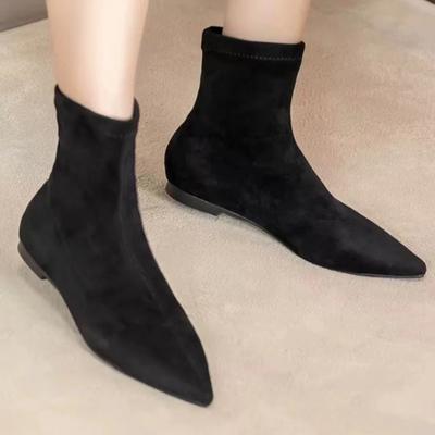 Мода Роскошь Женские Черные Флоковые Носки Балетки Тонкий Высокий Каблук Эластичные Вязаные Сапоги Зимние Тканевые Флоковые Ботильоны Сапоги Женские