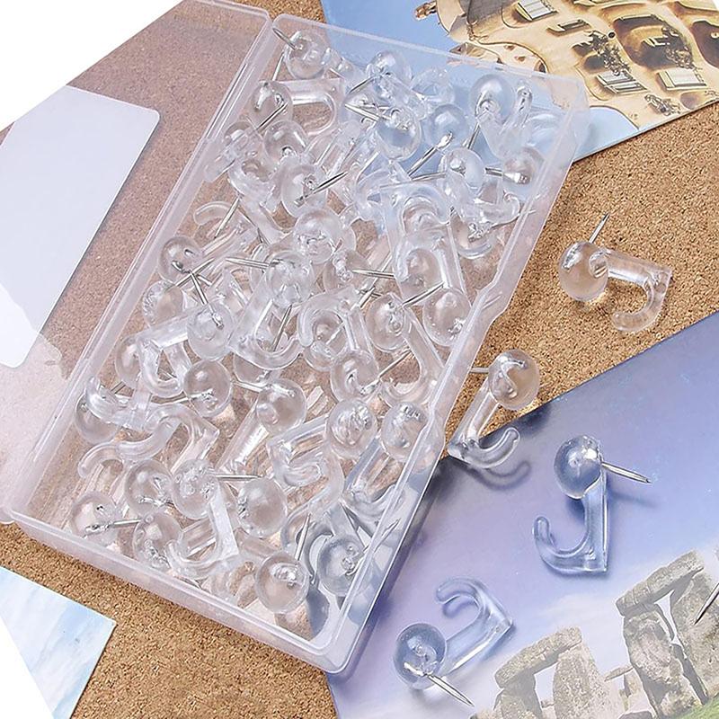 50Pcs Decorative Thumbtack Hooks Plastic Headed Push Pins for Cork Board Bulletin Board Hook Back Design Thumb Tacks