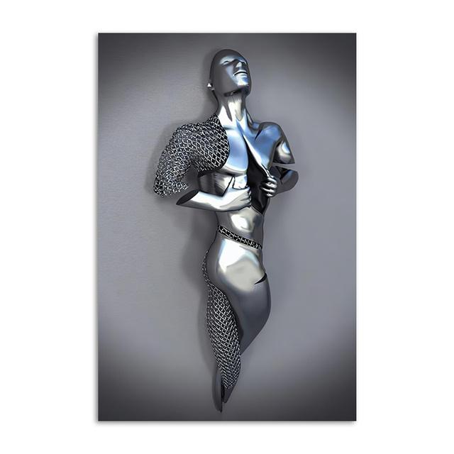 Абстрактная пара Скульптура Холст Картина Красное сердце Металлическая статуя Плакаты для влюбленных Настенная картина для гостиной Украшение дома