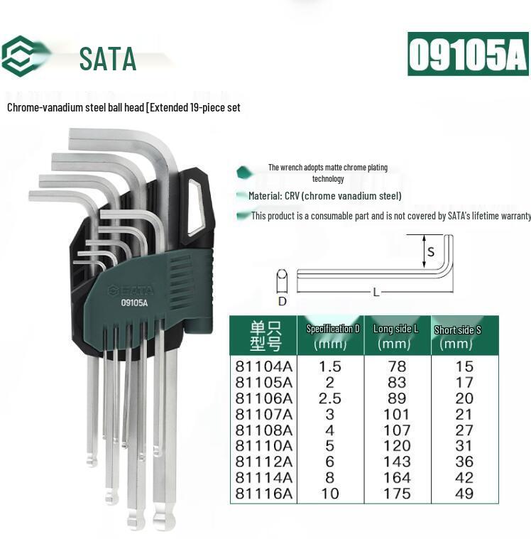 SATA Tools Набор из 9 удлиненных шестигранных ключей