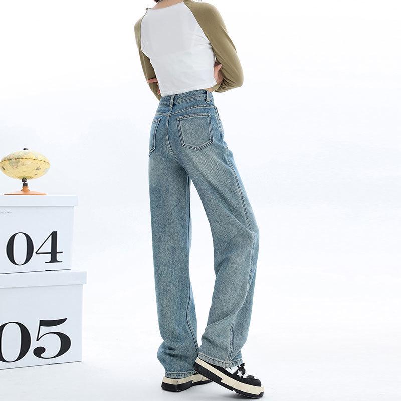 Женские светлые плюшевые джинсы широкого кроя с высокой талией, утолщенные, свободные, теплые, маленького размера.