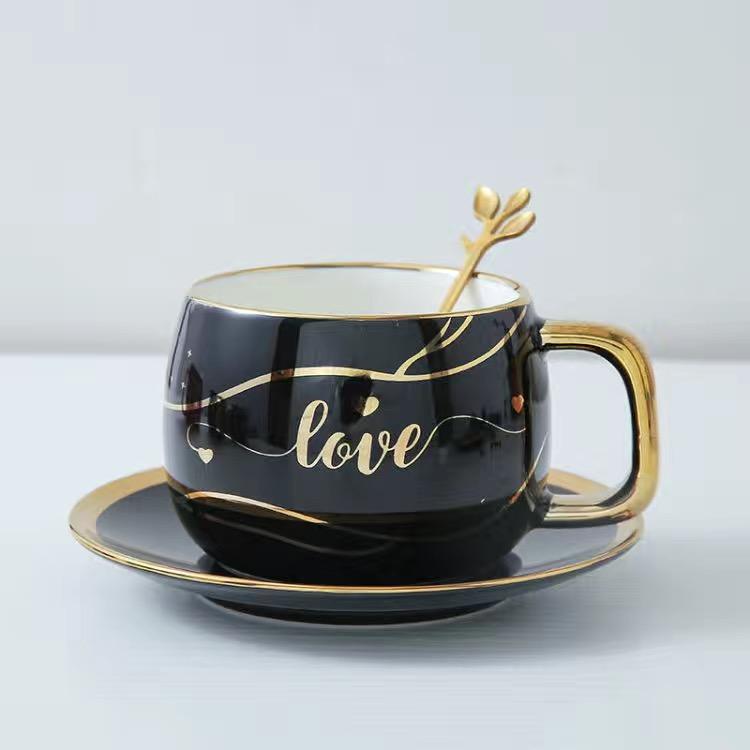 Золотая трассировка Кофейная чашка в скандинавском стиле Блюдо из двух предметов Простая кружка Чашка для воды Кофейная чашка Чашка с молоком Чашка для завтрака Послеобеденный чай Цветочный чай