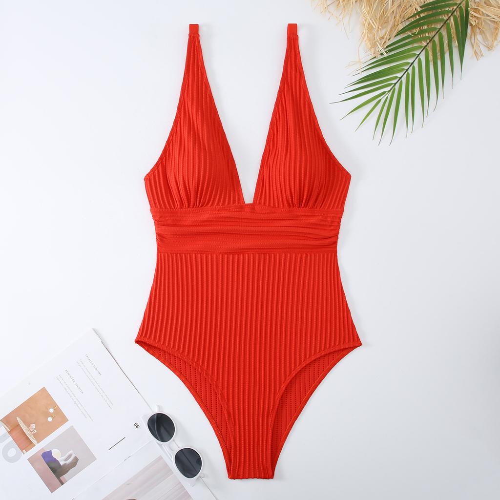 European and American women's one-piece sexy suspender backless swimsuit, polyester multi-color triangular bikini beach hot spring swimsuit