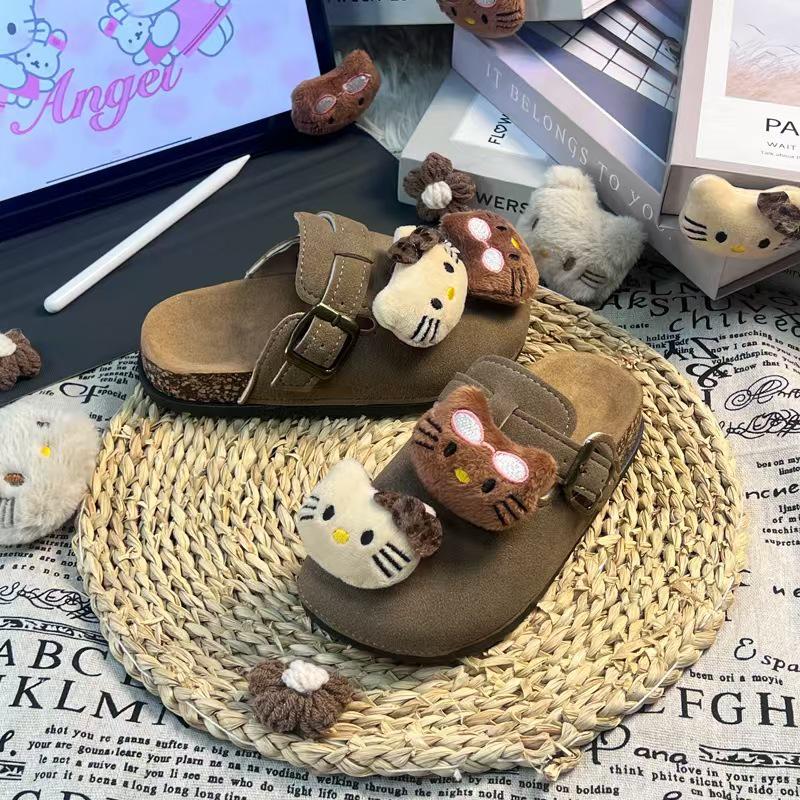 Новые детские шлепанцы KT Birkenstock с мультяшным котиком для девочек – Милые, удобные, закрытые уличные туфли