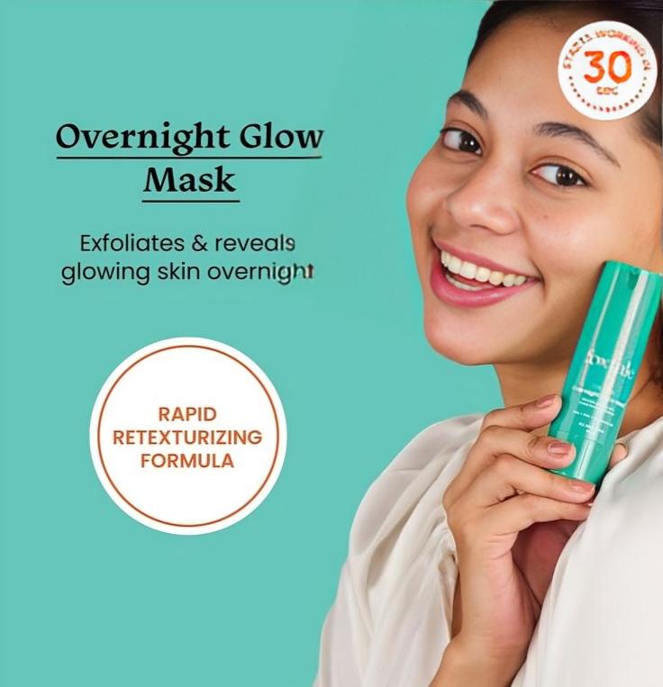 Foxtale Overnight Glow Mask 3% Lactic Acid 4% Glycolic Acid Reduces Blackheads, Whiteheads Men & Women - 30ml