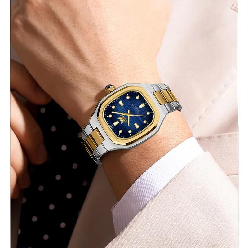 Mens Classic Analog Watch Octagon Square Case Quartz Movement Waterproof Luminous Wrist Watches