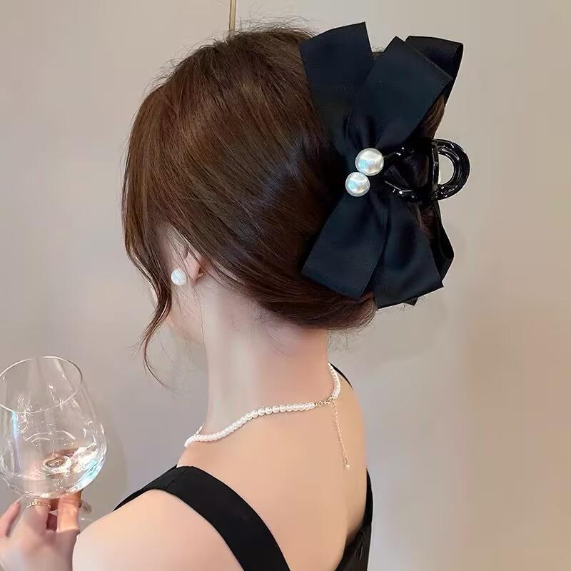 Large Summer Lace Edge Bow Claw Clip Hair Accessory for Women - Multi-Layer Feather Design