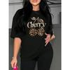 Летний топ с круглым вырезом и 3D-принтом леопарда и вишни, модные повседневные женские футболки с коротким рукавом