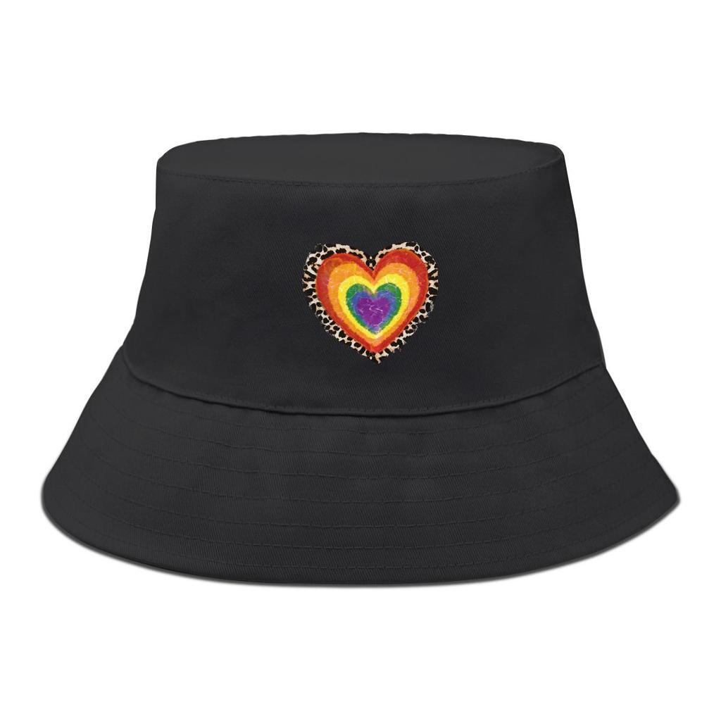 Bucket Hat With Concentric Heart Print , Colorful Valentine's Women's Cap Beach Trendy Unisex Basin Hat