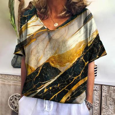 Летние женские футболки с 3D модным принтом и градиентом Harajuku, футболки большого размера для женской одежды, новые топы с короткими рукавами и v-образным вырезом