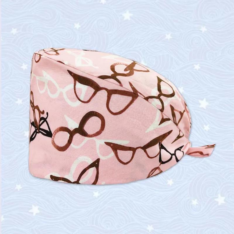 HZMNOI 100% Хлопок Хирургические Шапочки с Принтом Завязки Эластичная Секция Медсестра Шапочка Скраб для Мужчин Женщин Больница Медицинские Шапочки Новинка