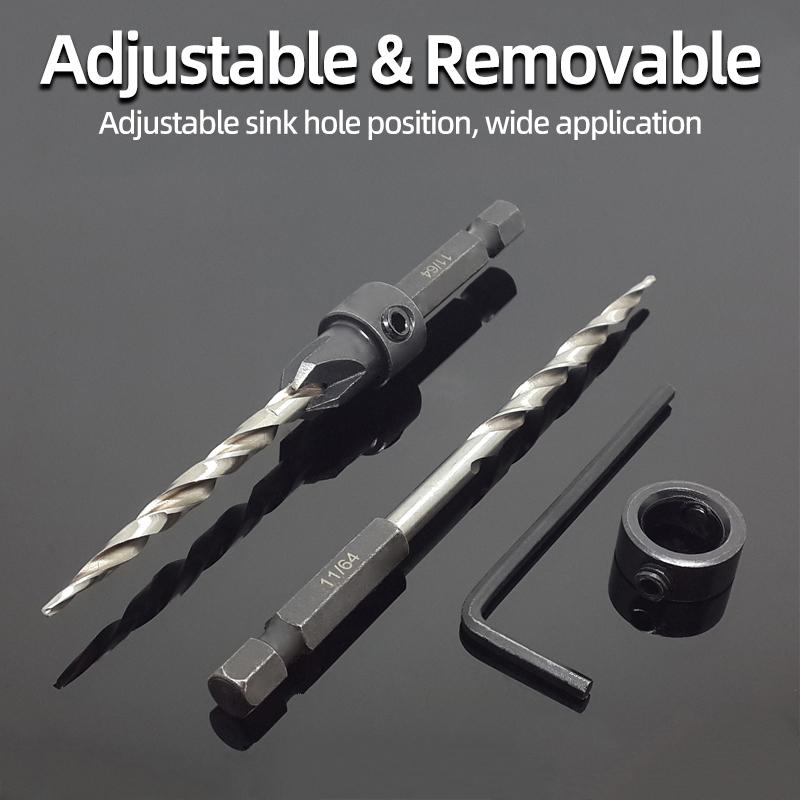 Набор сверл с конической зенковкой из быстрорежущей стали, набор сверл с шестигранным хвостовиком 1/4 дюйма, столярная развертка с шестигранным хвостовиком, стопорные втулки, сверло для винтовых отверстий, фаска, деревообрабатывающие инструменты