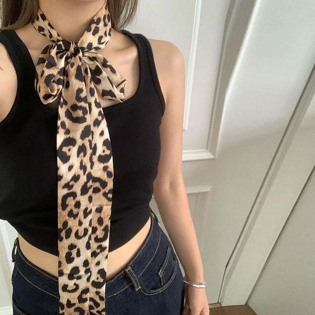 Long Narrow Scarf Leopard Print Multipurpose Skinny Neckerchief Neck Wrap Headband for Fashionable Women Waist Belt