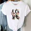 (Asian Size)Tee Love Flower Floral Cute Top Fashion T Shirt Women Print Lady Clothing Casual Short Sleeve Female Graphic T-shirt