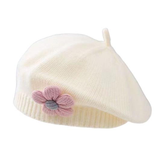 Зимняя шапка для девочек с цветочным декором, вязаная эластичная, нескользящая, детская шапка художника, реквизит для фотосъемки, повседневный головной убор для путешествий, школы, шопинга