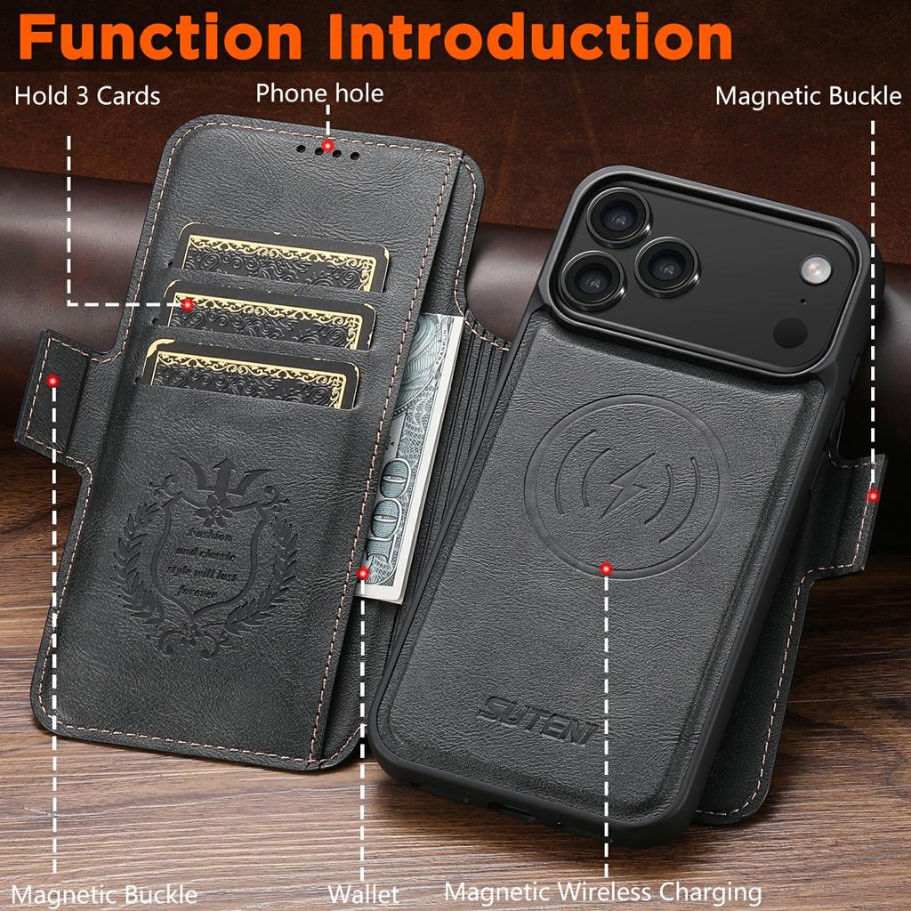 SUTENI Q-06 For iPhone 17 Pro Max Case Color Splicing Magnetic Detachable Leather Phone Cover