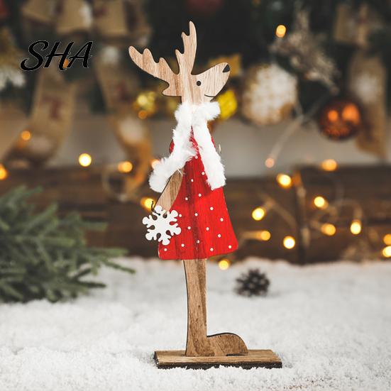 Cozy Christmas Decorations for Living Rooms Wooden Reindeer Figurines, Handpainted Couple Elk Tabletop Ornaments, Rustic Xmas Small Dining Tables Deer