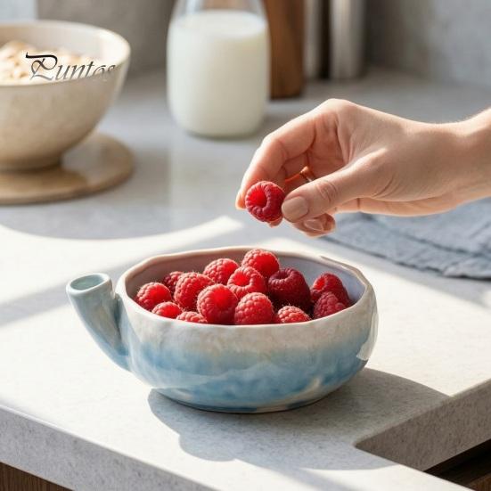 Глянцевая керамическая корзина для ягод, миска для мытья с дренажным отверстием, легко моющийся кухонный дуршлаг, компактная миска для винограда, самоочищающаяся, для подачи фруктов и