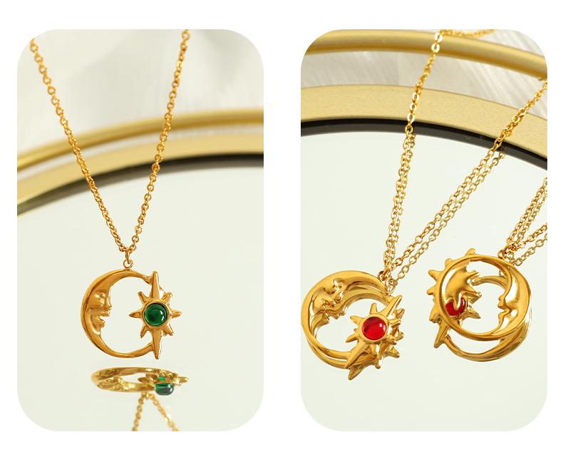 Hollow Star & Moon Opal Pendant Necklace - Luxury Clavicle Chain Jewelry