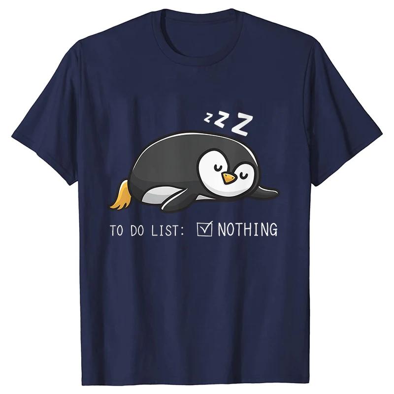 To Do List Nothing Penguin Funny Print T-Shirt Women Lazy Penguin Humorous Top Female Fashion Tshirt Short Sleeve Summer Clothes