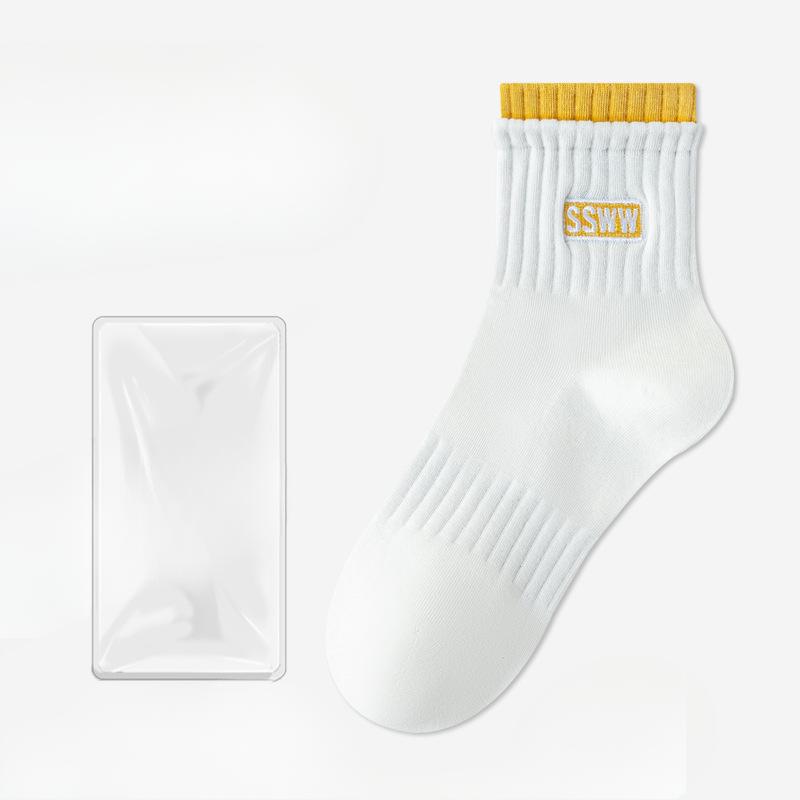 Женские весенне-летние новые спортивные носки для бега на каждый день, однотонные с надписью, дышащие, средней длины