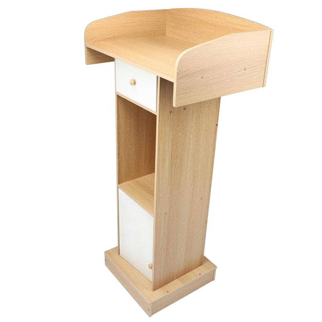 Pulpit Podium Stand MDF Modern Floor Standing Reception Desk Classroom Lectern with Storage Shelf