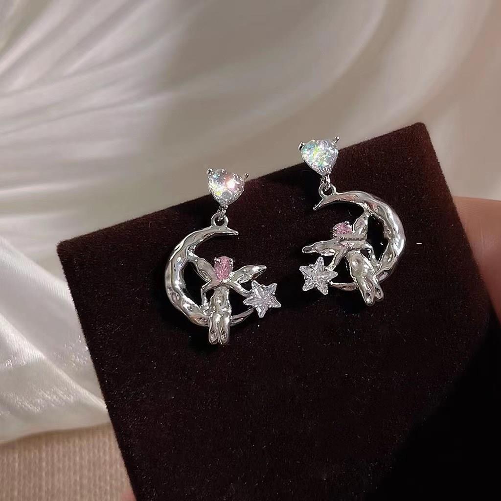 Серьги S925 Серебряная игла Ретро Неправильной формы Синее сердце - Высококлассные, Модные Контрастный цвет Заявление