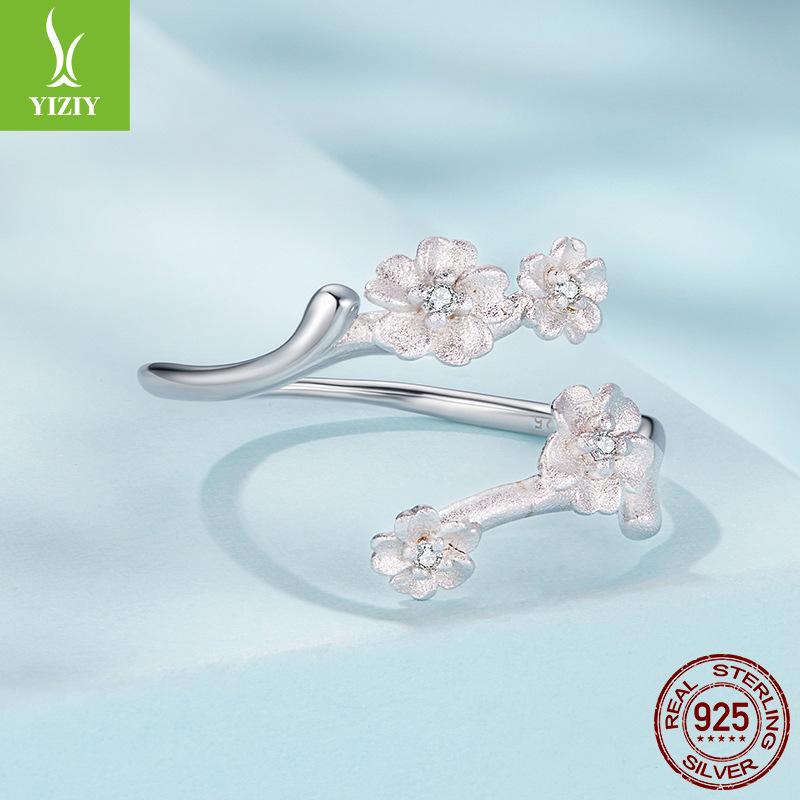 Delicate Plum Blossom Open Ring S925 Sterling Silver High Purity Elegant Flower Ring Jewelry Women