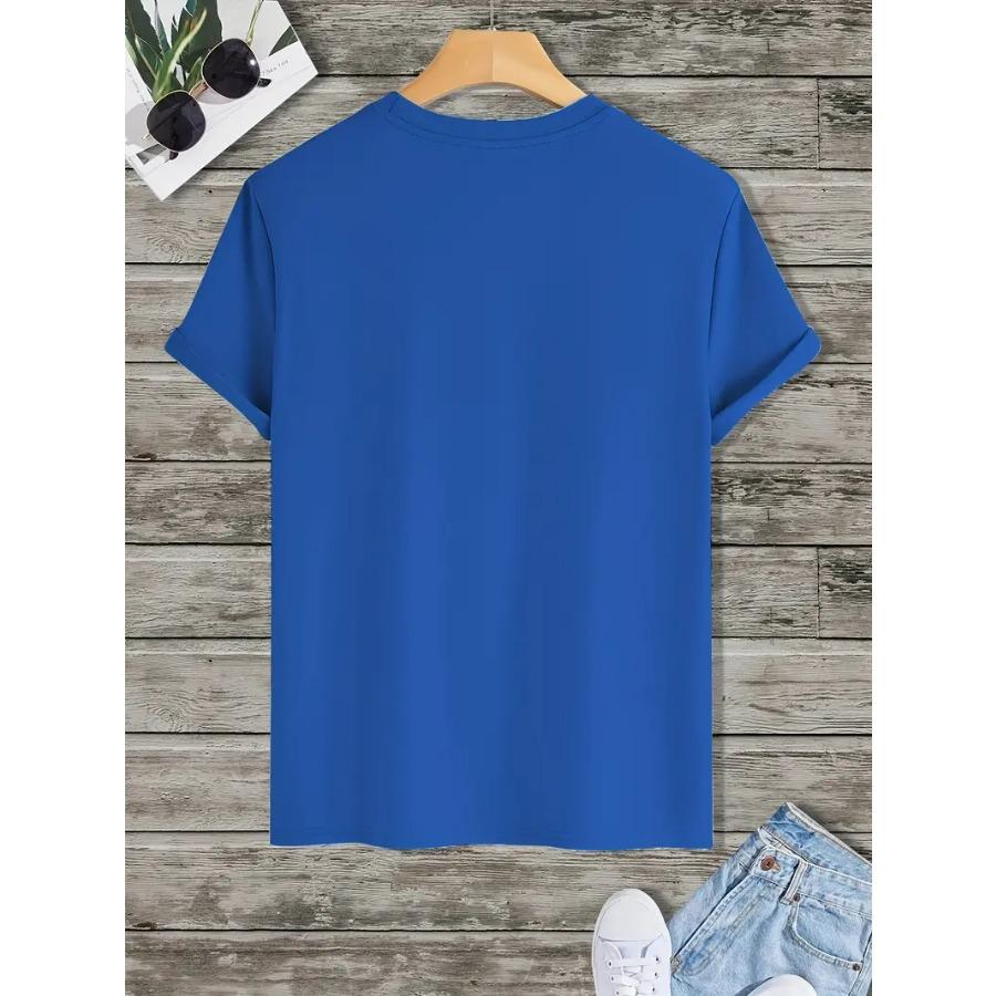 Мужская футболка с графическим принтом для рыбалки - Базовая футболка с круглым вырезом из 100% полиэстера, слегка тянущаяся, однотонная, летний повседневный топ из трикотажной ткани