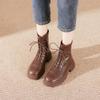 Winter Plush Short Boots New Martin Boots Trendy Brown Brown Thin Boots Round Toe Lace-up Short Boots for Women