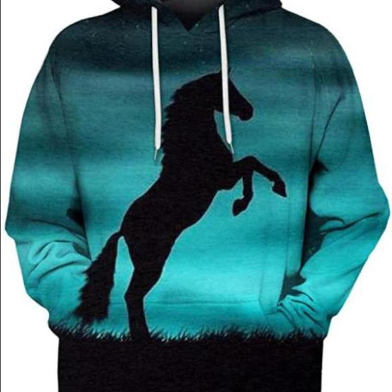 Fashion Hoodies Teen Girls 3D Printed Horse Hooded Sweatshirt Children Hoodie Loose Pullover Autumn Kids Clothes Streetwear