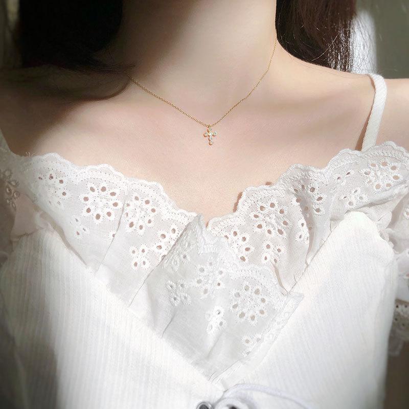 Ожерелье с крестом на всю длину тела, украшенное бриллиантами, корейская простая и универсальная женская цепочка на ключицу