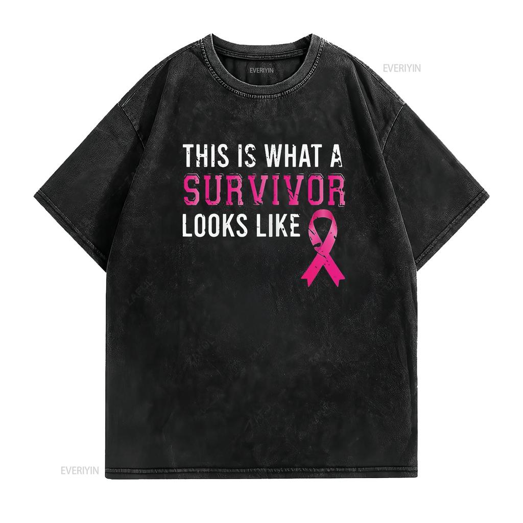 Cancer Survivor Women Breast Awareness T Shirt Black 2XL vintage Washed Stylish fashion Versatile Comfortable Breathable