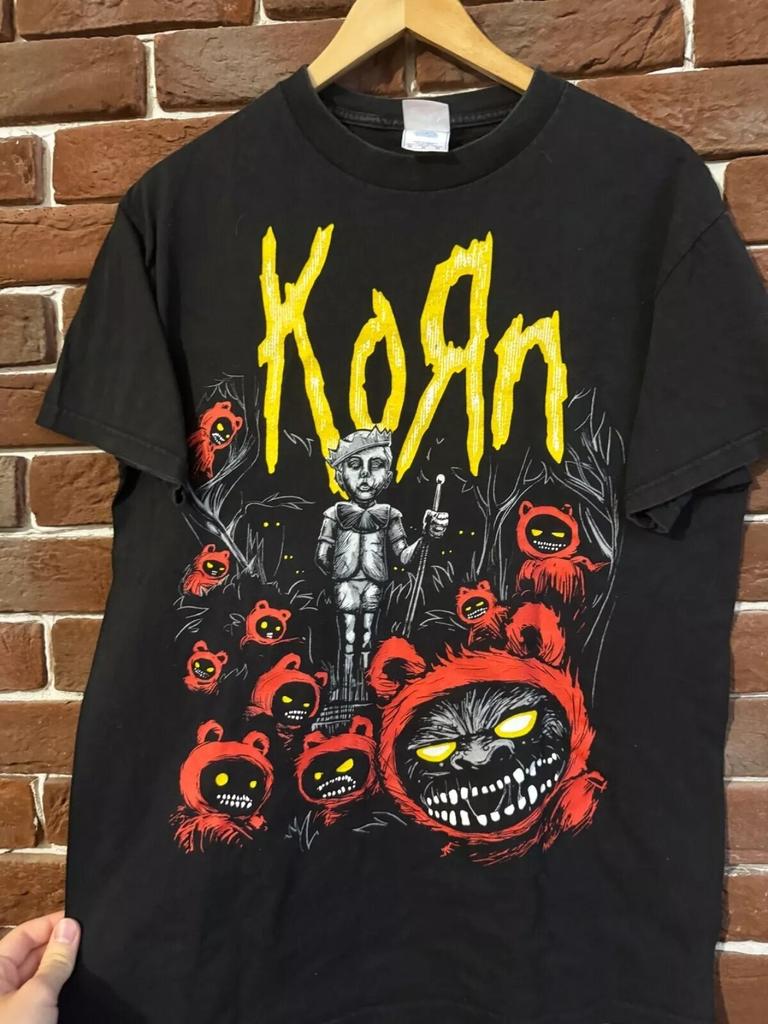 Teen Boys' Cotton T-shirt Summer Casual Graphic Tee Short Sleeve Korn Vintage Nu Metal Rock Band Black Short Sleeve Unisex Tshirt S-5XL WA0754,Unisex