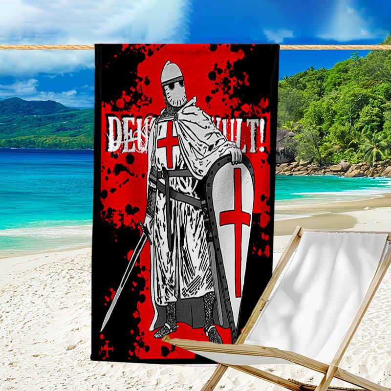 proof beach towel with a Knights Templar1 pattern - soft,absorbent,quick-drying,machine washable - perfect for swimming,camping,bathing