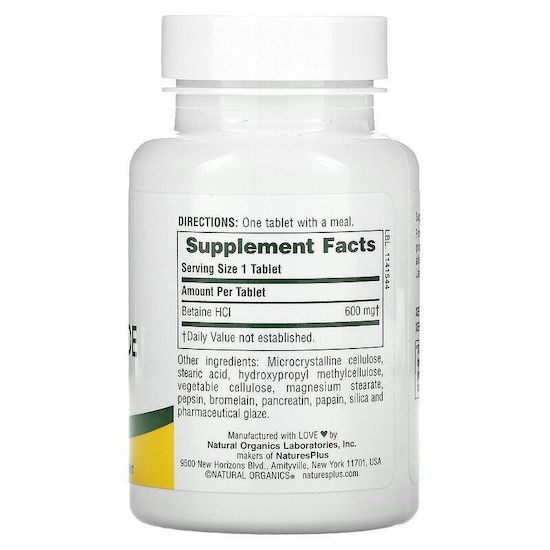 Nature's Plus Бетаина гидрохлорид, 600 мг, 90 таблеток