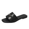 35-45 Large Size Korean Version of Small Silver Buckle One-word Drag 2024 Summer French Flat-bottomed Cool Slippers Half Slippers Outer Wear