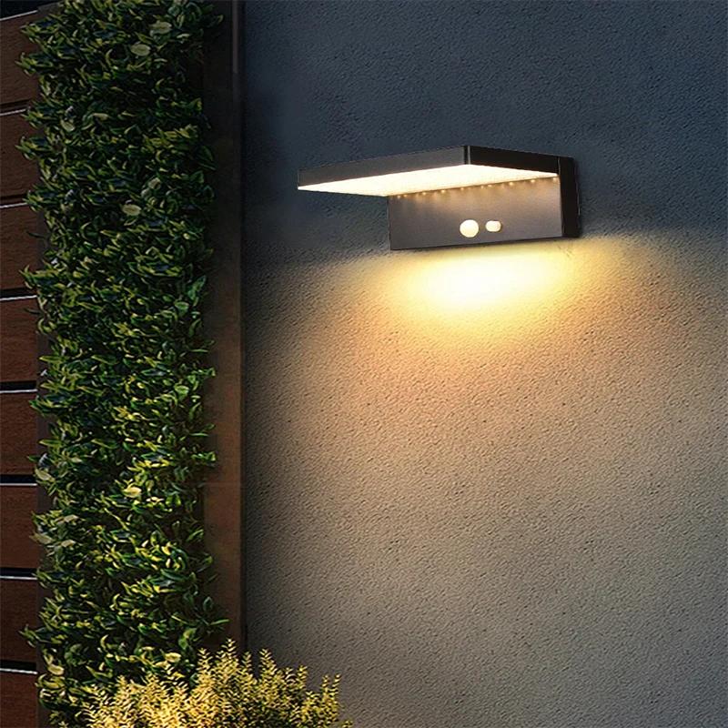 Светодиодный солнечный светильник для сада, квадратный настенный светильник для наружного дворика, датчик движения, освещение забора, настенный декоративный светильник