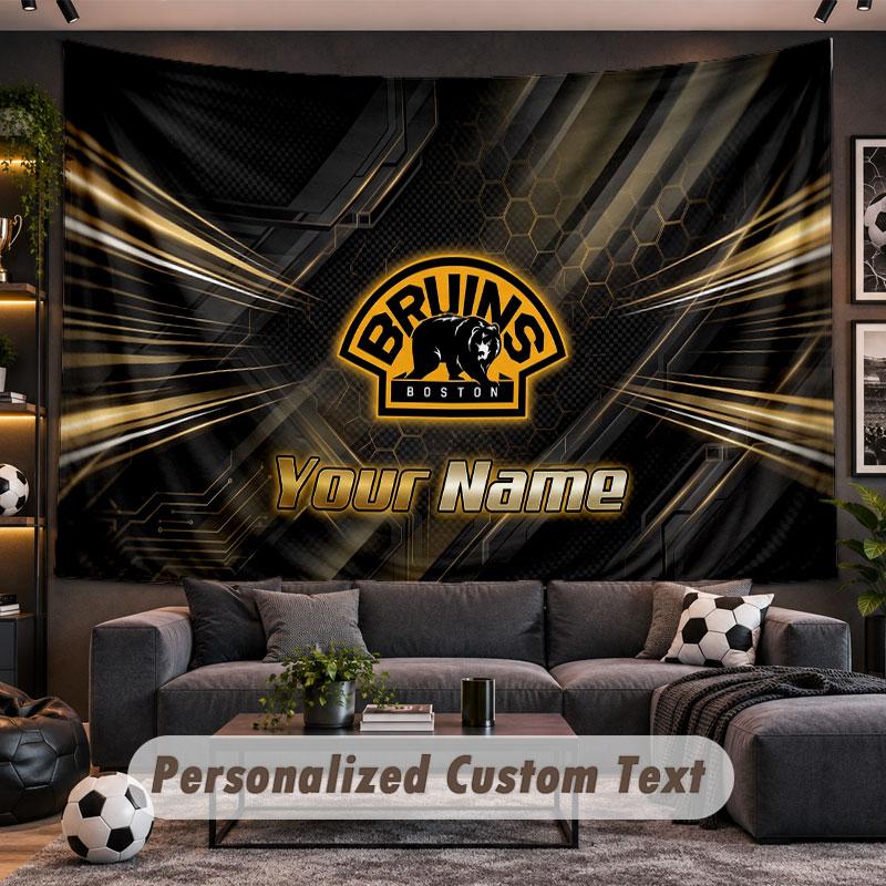 Wall Hanging Tapestry Custom NameBoston Bruins Pattern Personalized Printed Fabric Wall Decor