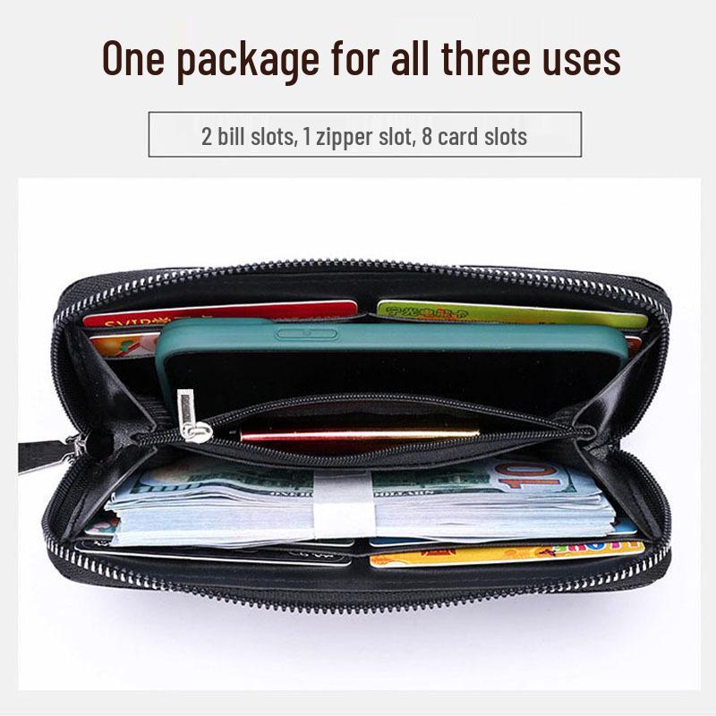 Мужской кошелек на молнии большой вместимости - Повседневный деловой клатч, держатель для карт