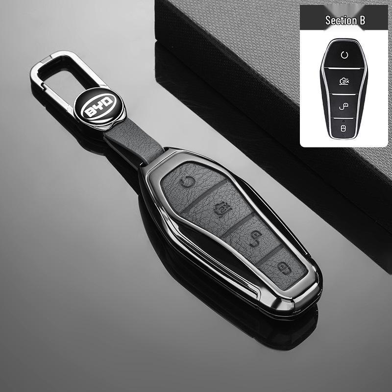 Кожаный чехол-брелок из цинкового сплава с защитой от падения для BYD Qin Plus 2021-2025