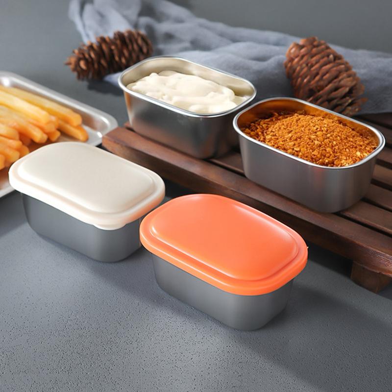 Соусница из нержавеющей стали 304 с герметичной крышкой, контейнер для приправ, герметичная силиконовая крышка, контейнер для приправ, портативный контейнер для хранения